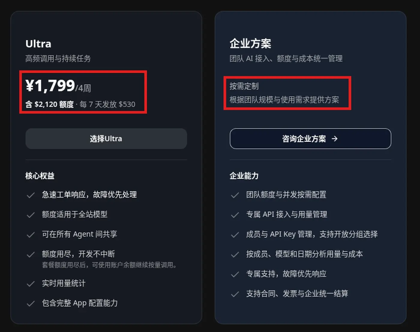 官网方案与定价：Ultra 与企业方案